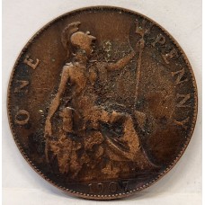 GREAT BRITAIN UK 1907/6 . ONE 1 PENNY . VARIETY . OVERDATE . DIE CRACKS